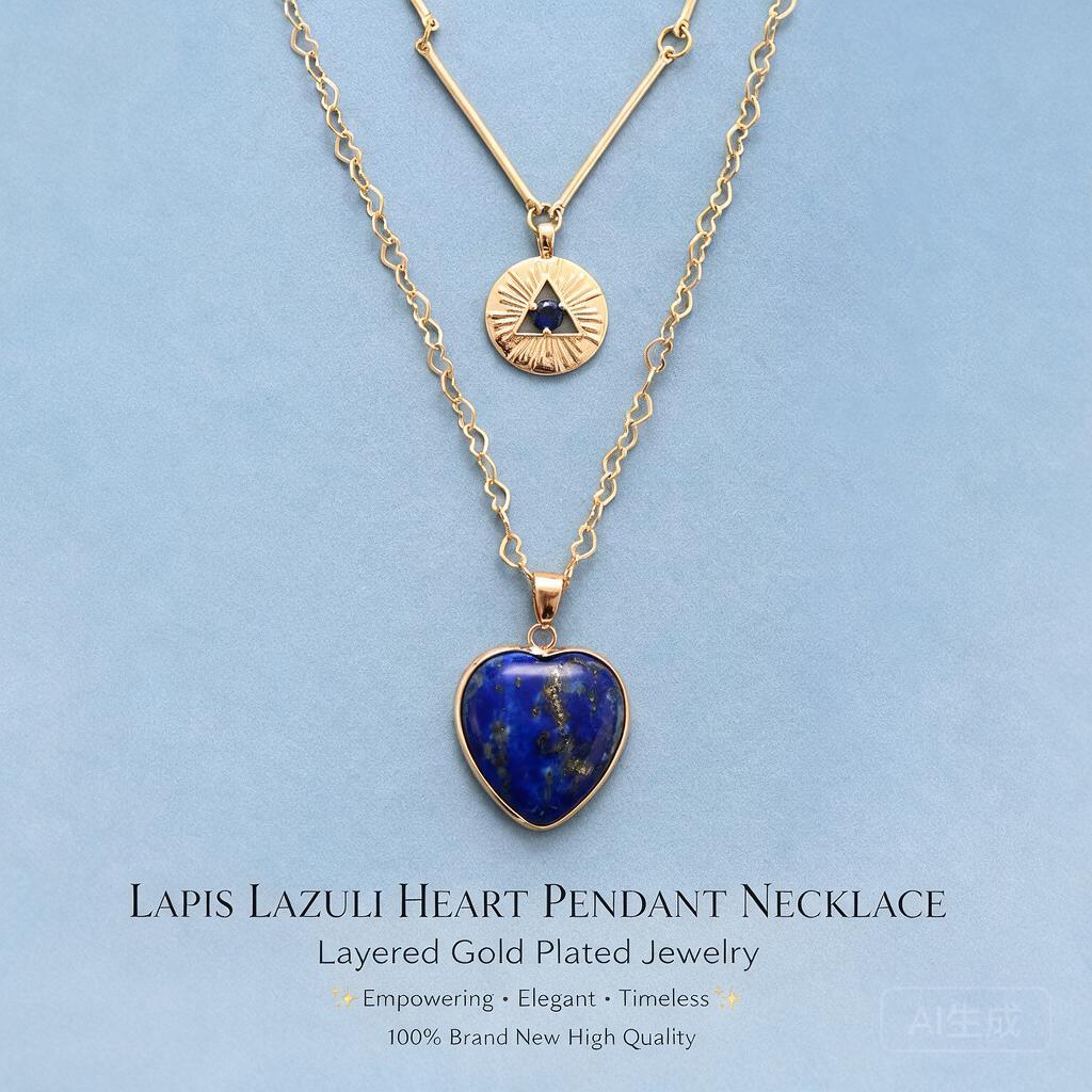 Layered Pendant Necklace Aesthetic - 레이어드 목걸이, 천연 보석 하트 펜던트,