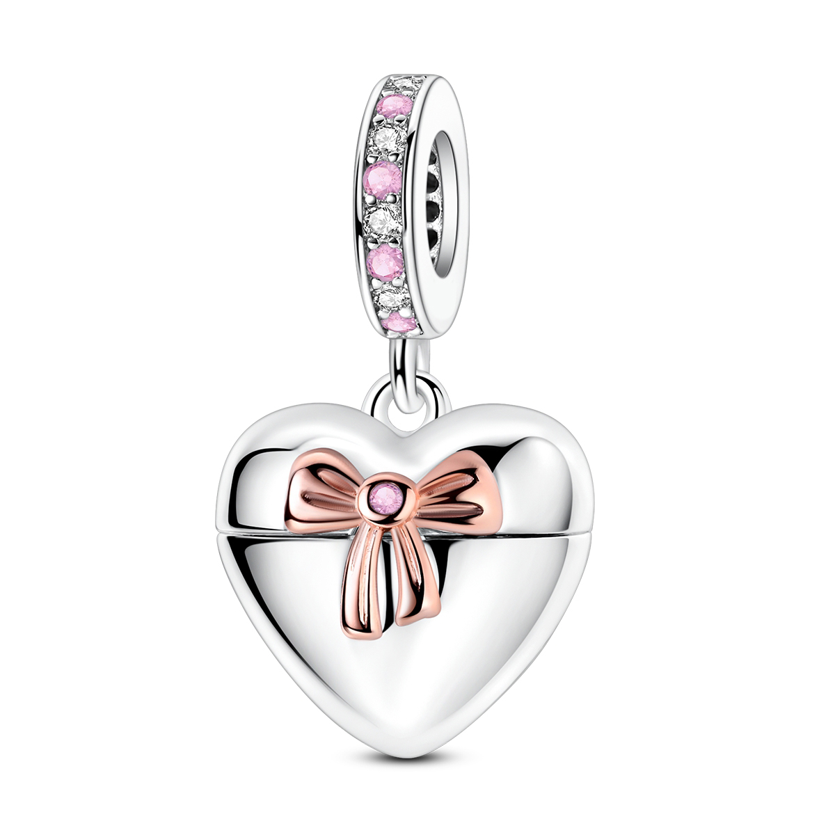 Heart Locket Necklace Photo - 925 스털링 실버 투톤 하트 보우