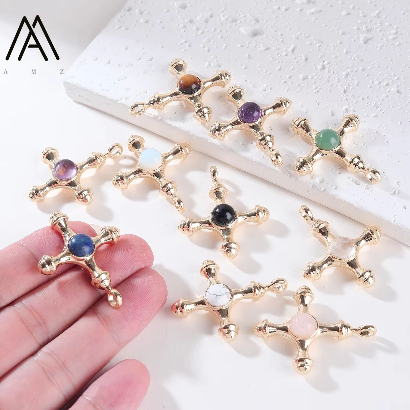 Crystal Pendant Necklace Natural Stone - 1/3/5/10개입 천연석 장미 크리스탈 십자가 펜던트,