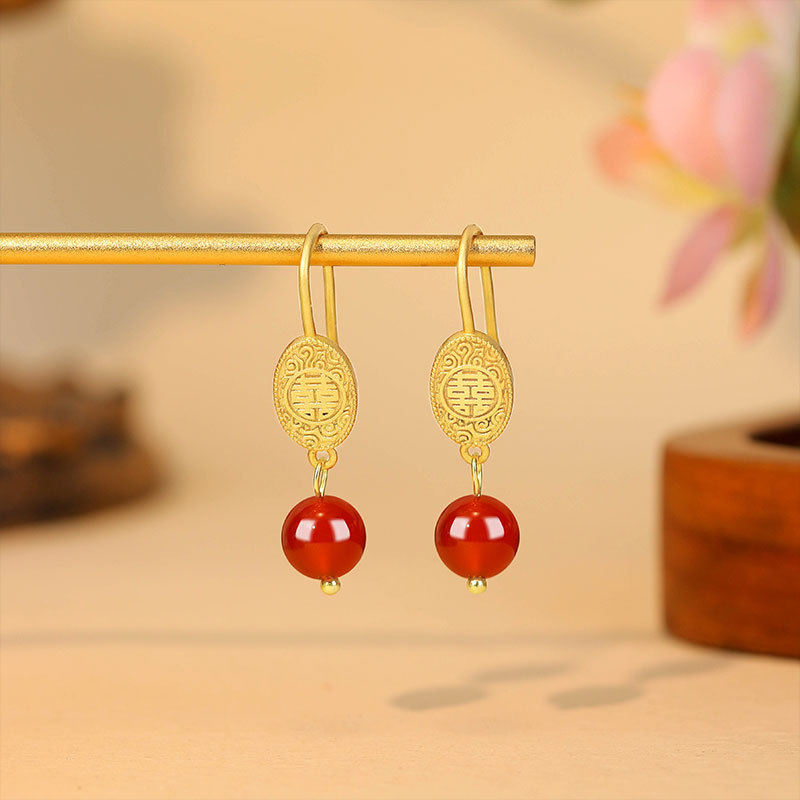천연 붉은 옥 구슬 귀걸이 부적 진짜 보석 럭셔리 참  - Earrings 리뷰 및 가격