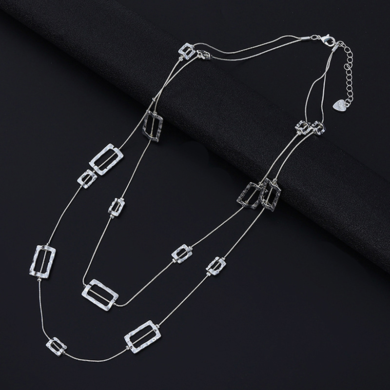 레이어드된 긴 체인 목걸이, 망치로 두드려 만든 직사각 - Layered Pendant Necklace Aesthetic 리뷰 및 가격